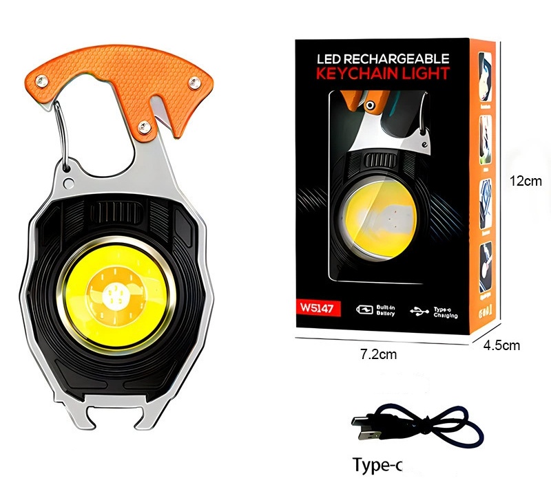 Rechargeable 7-in-1 Multifunction COB Keychain Flashlight | Emergency Survival Tool