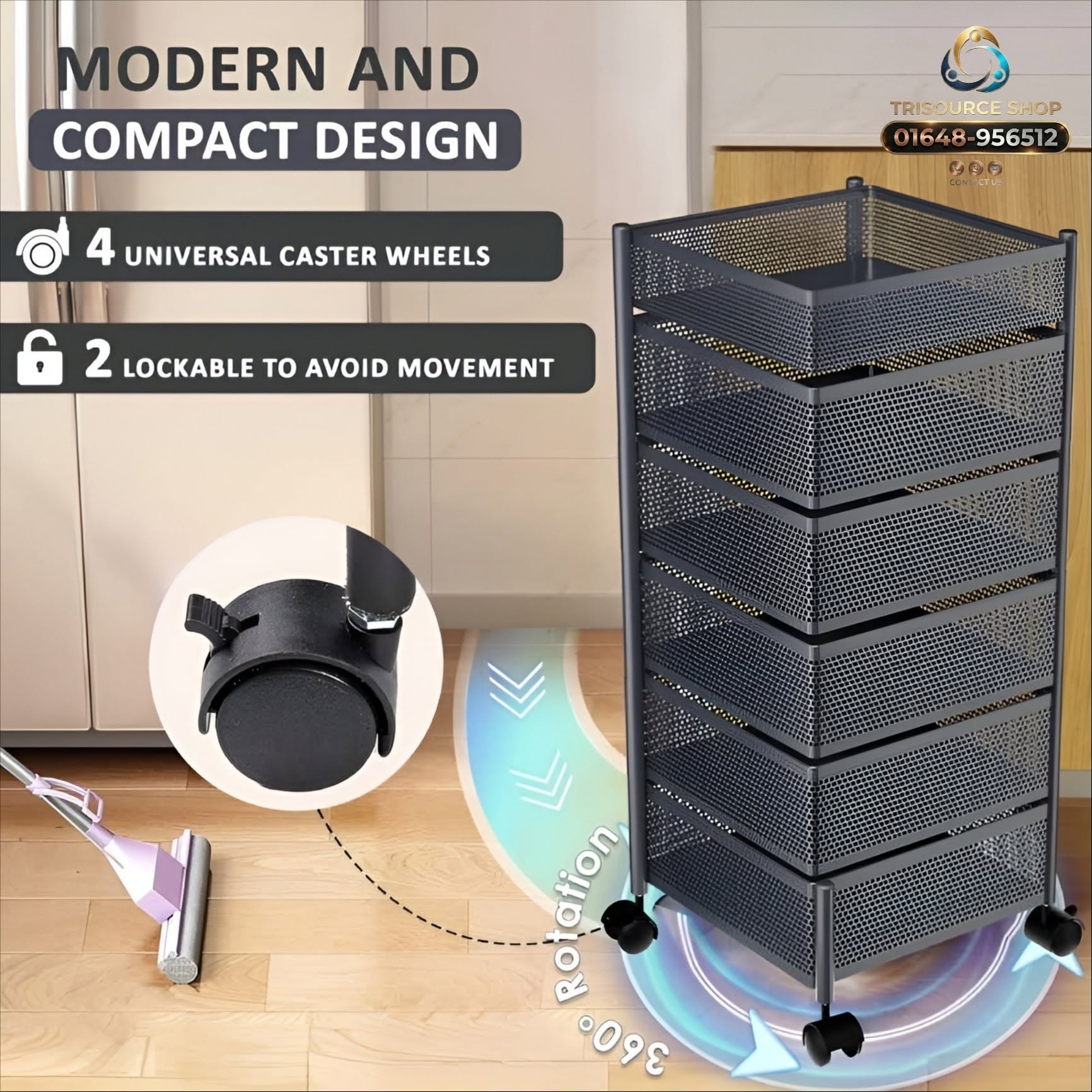 Premium 6-Tier Metal Storage Cart | Multi-Purpose Rolling Organizer Rack